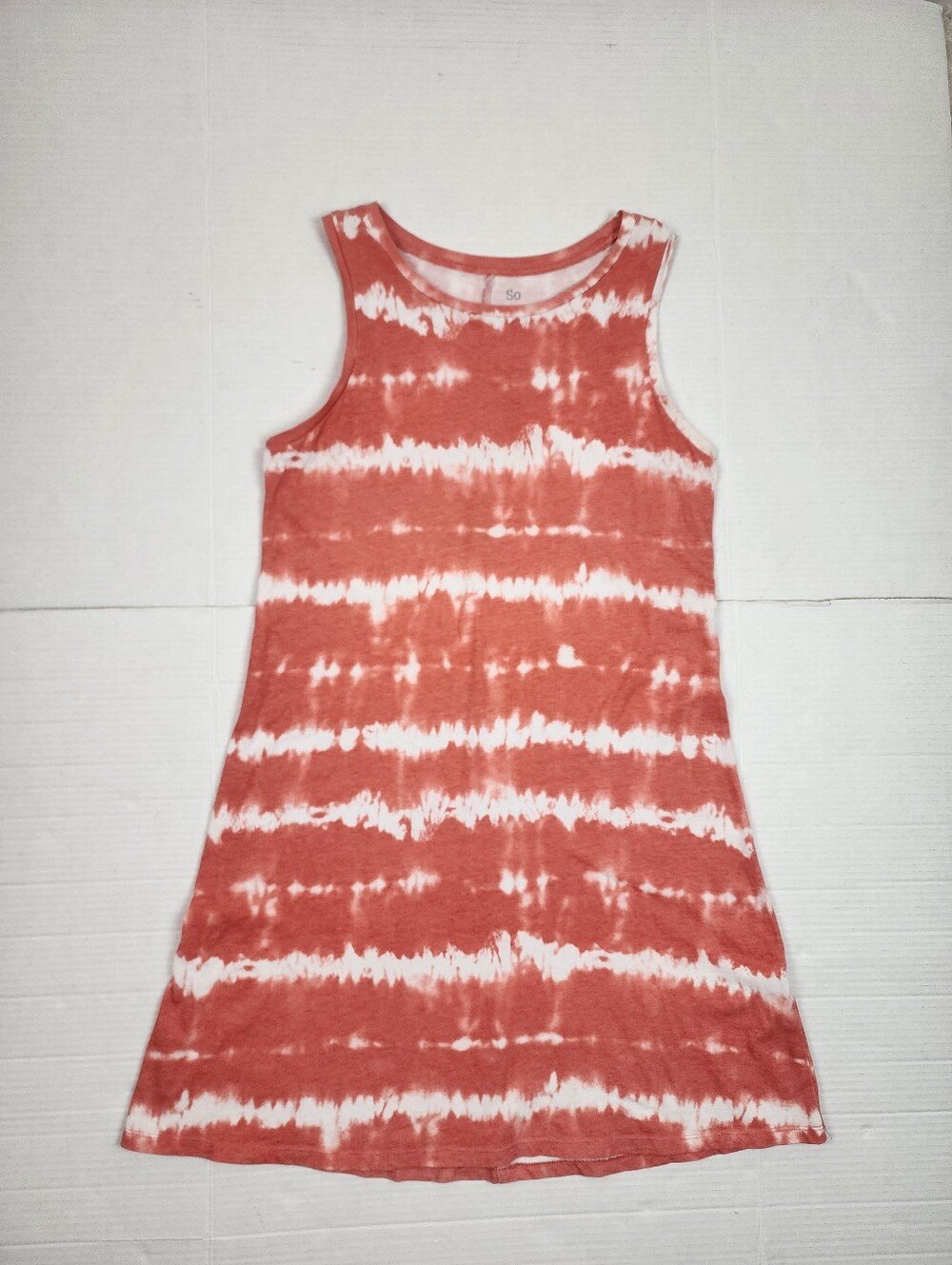 SO Coral and White Tie-Dye Cotton Mini Dress Size M - Picture 6 of 8